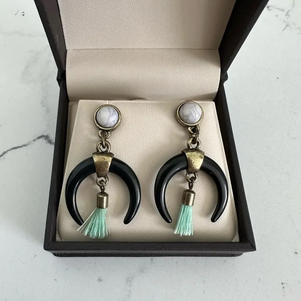 Vintage Looking Marble and Black Tusk Earrings